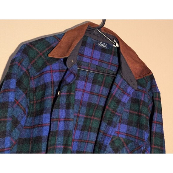 Vintage Woolrich Mens Sz Medium Plaid Wool Blend  w/Leather Elbow Patches - USA - Picture 4 of 16
